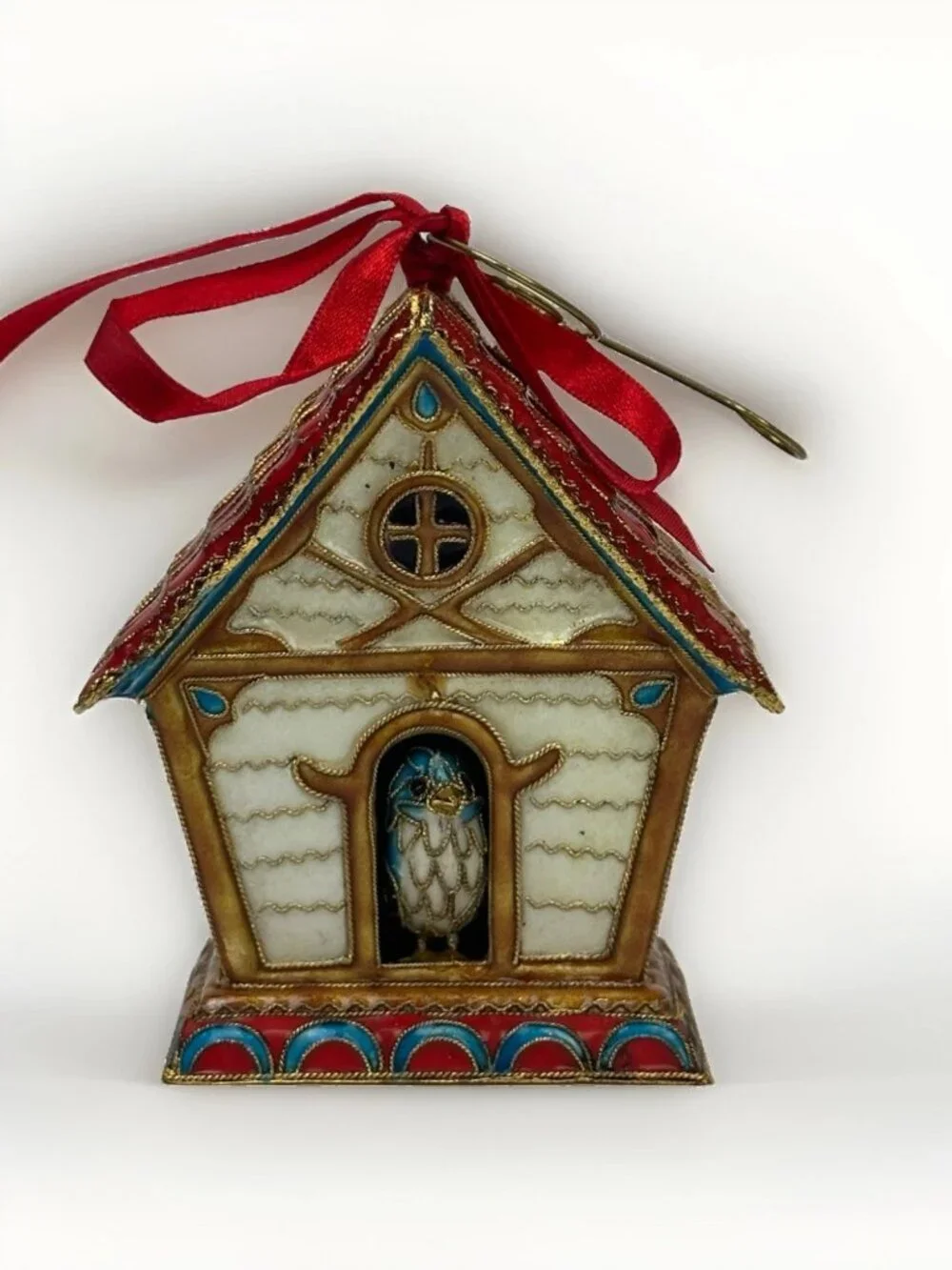 🎄 Vintage 2000 Dillard’s Cloisonne Birdhouse Star Christmas Ornaments Boxed Set